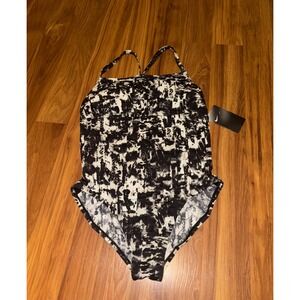 Nike Women's One‎ Piece Swimsuit Black White Abstract Pattern large